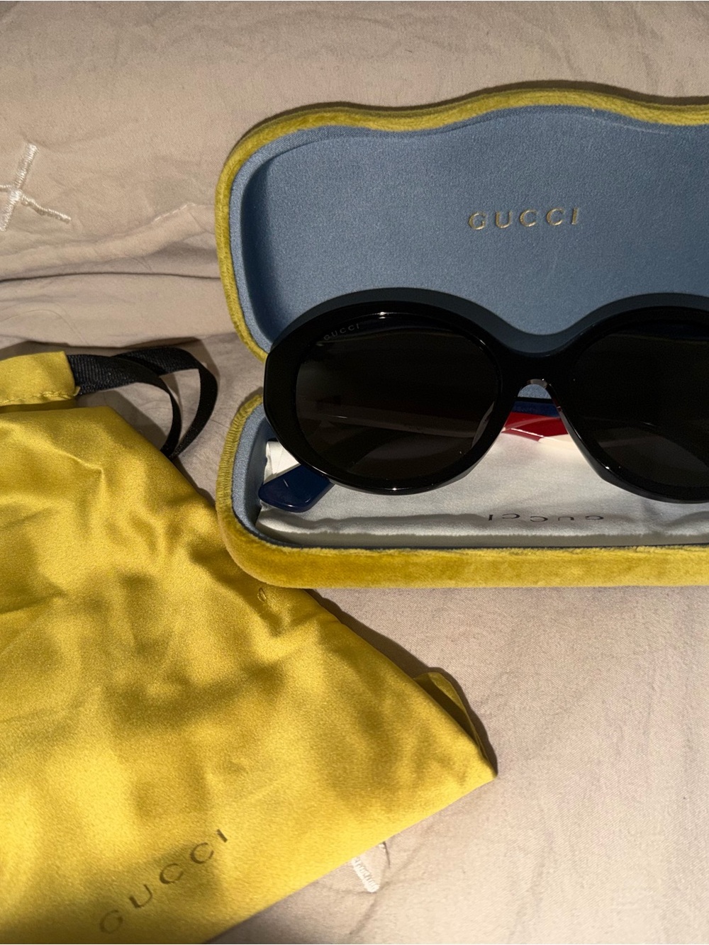 Gucci Black Round Women’s Sunglasses with Yellow Case